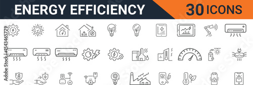 Energy efficiency icons set vector illustration of sustainable energy and technology Editable Stroke Vector Illustration