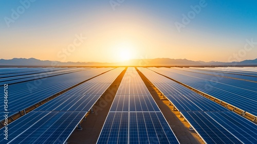 An aerial view of a vast desert with parallel lines of solar troughs for concentrated solar power, illustrating parabolic trough technology for industrial-scale solar thermal energy.