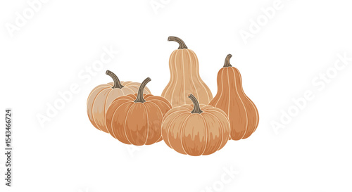 Retro Pixel Art Illustration of Orange and Beige Pumpkins on White Background for Autumn Harvest Themed Design