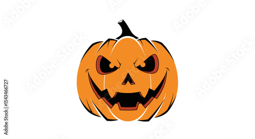 Carved Halloween Pumpkin with Menacing Face in Vibrant Orange Color Representing Autumn Festivities