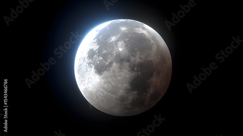 Detailed lunar surface with craters and shadows in space, illuminated by sunlight
