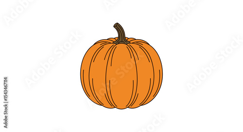 Vibrant Orange Pumpkin with Textured Skin and Green Stem on a White Background