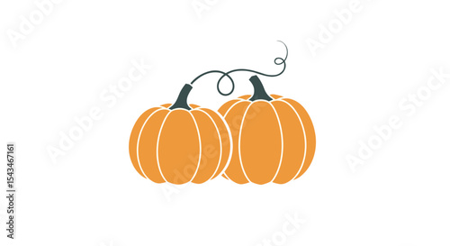 Pair of Vibrant Orange Pumpkins with Green Stems Isolated on White Background an Autumn and Harvest Still Life
