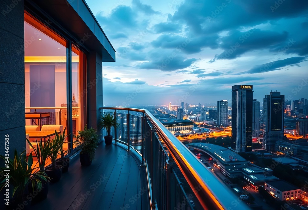Obraz premium Stainless steel railing system preventing falls on a balcony, security, balcony