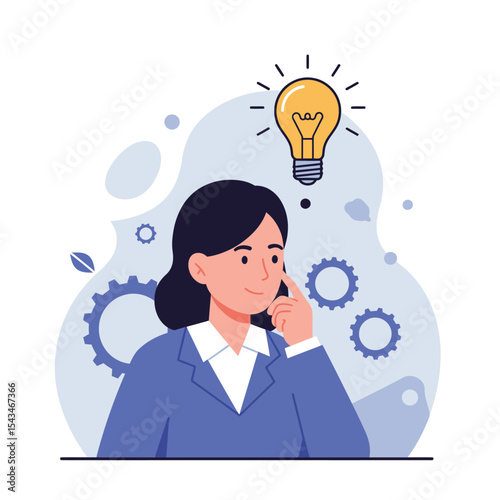 Young Woman Thinking Deeply with Idea Light Bulb 3
