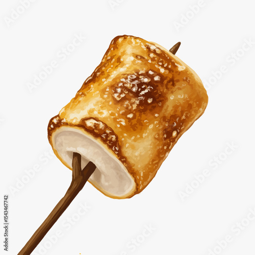 Golden Toasted Marshmallow on a Stick, Sweet Treat Illustration on White