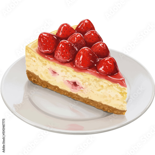 Delicious Watercolor Slice of Strawberry Cheesecake on White Plate