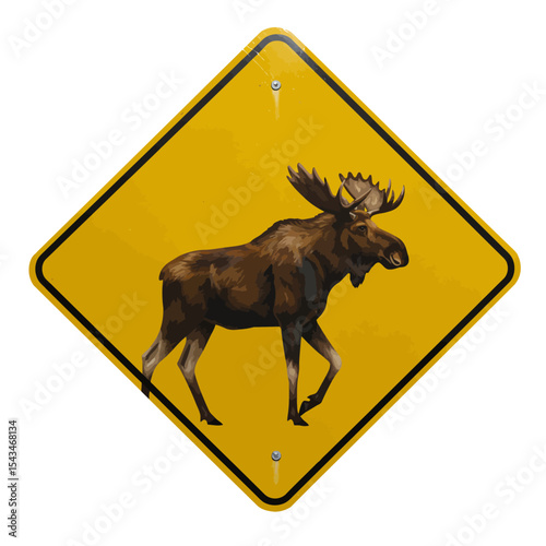 Yellow Diamond Moose Crossing Warning Sign