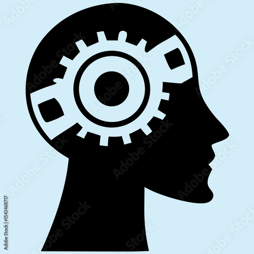 Mind Mechanics: A conceptual image of a person's head, the silhouette's interior reveals intricate gear mechanisms, symbolizing the complexities of thought and intellect. 