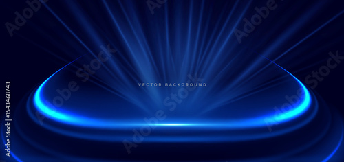 Abstract blue light rays on dark blue background. Speed motion moving movement concept.