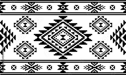 Southwest Native seamless pattern ethnic tribal Aztec geometric Navajo Native American fabric black and white design vector for textile print