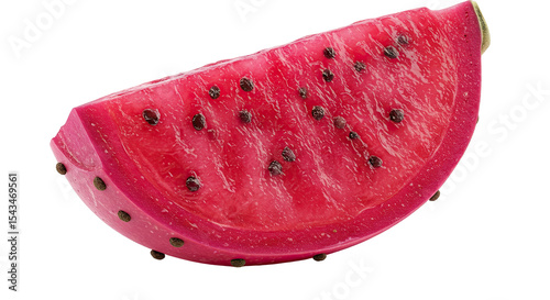 A vibrant close up of a single slice of a delicious prickly pear fruit