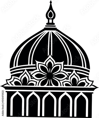 Decorative mosque dome with floral design silhouette vector illustration