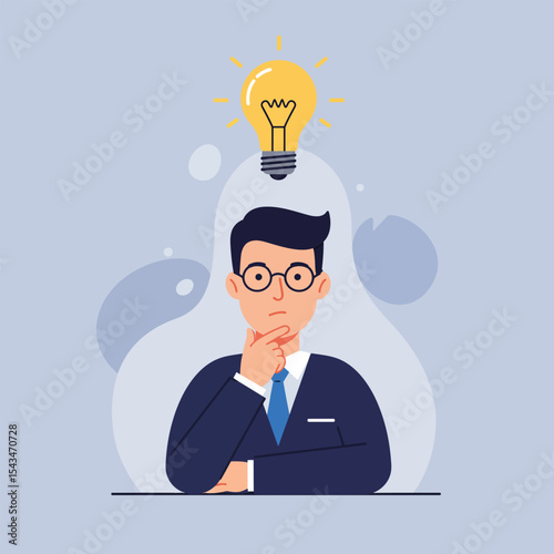 man Thinking with Idea Light Bulb Above Head. 1
