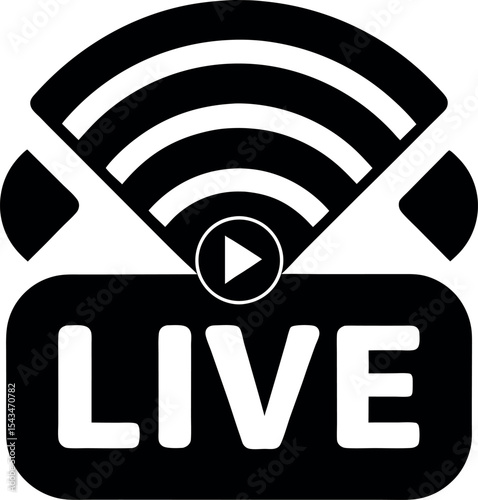 Live stream broadcast symbol with wifi signal silhouette vector illustration