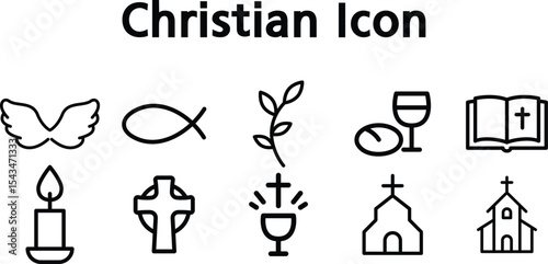 Christian Faith Symbol Icon Set in Line Art Style