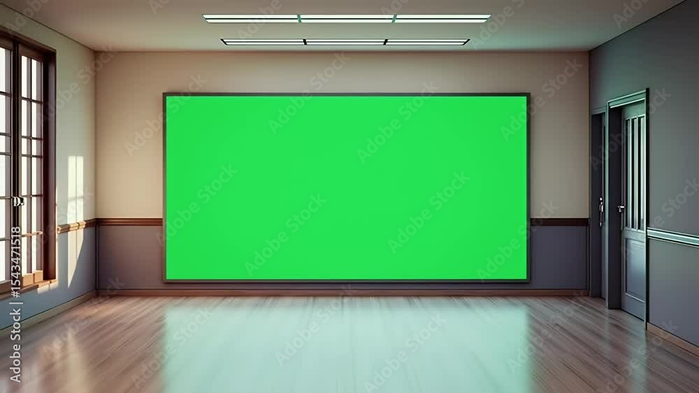 Empty Room with Green Screen Display