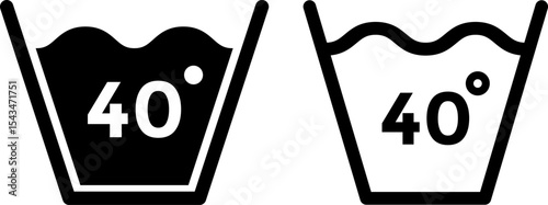 40 temperature wash icon. Washing clothing degree celsius. Warning information. Hand wash or machine wash. Dry cleaning. Laundry symbols
