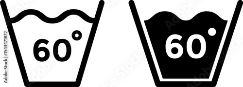 60 temperature wash icon. Washing clothing degree celsius. Laundry symbols. Warning information. Hand wash or machine wash. Dry cleaning
