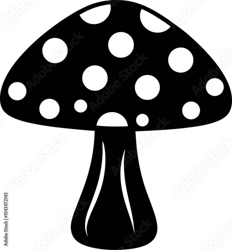 Spotted mushroom fungus toadstool black silhouette vector illustration