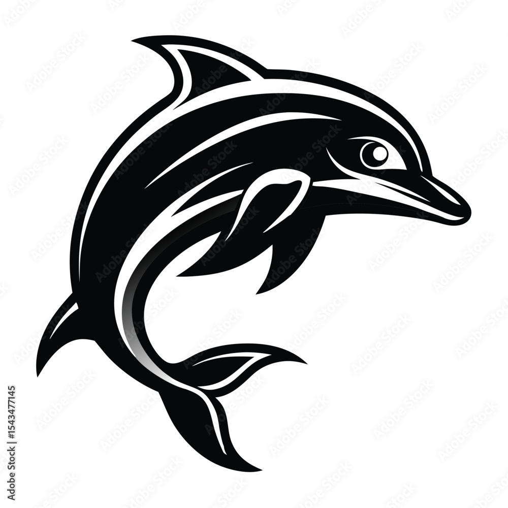 Naklejka premium Black and White Dolphin Leaping Graphic Design Monochrome Aquatic Mammal Ocean Animal Vector