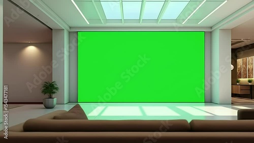 Modern Interior with Green Screen: Virtual Set Opportunity