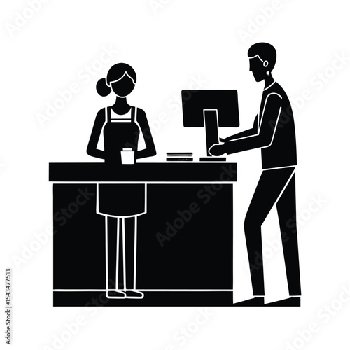 Simple cashier counter silhouette vector illustration