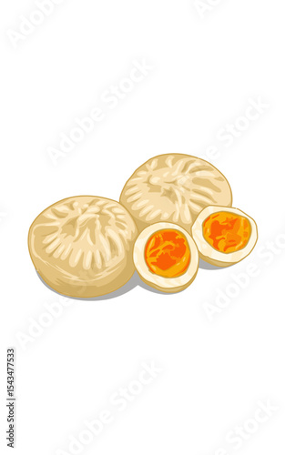 Healthy dish of delicious dim sum and boiled eggs. Healthy Asian Food art
