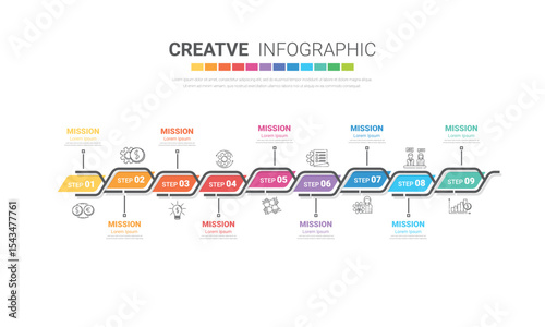 Presentation business infographic template, Abstract infographics number options template with 9 steps.