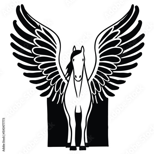 Black and White Pegasus Illustration Winged Horse Mythological Creature Symbolic Design