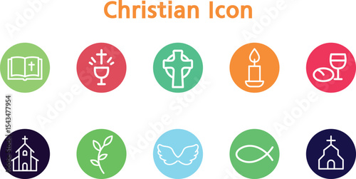 Colorful Christian Symbol Icon Set in Modern Flat Design