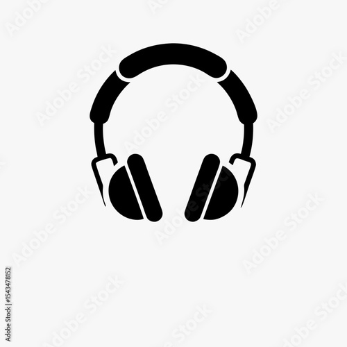 Black Headphone Icon Isolated on White Background – Minimalist Audio Symbol for Music, Sound, Podcast, and Listening Concept
