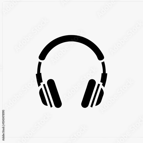 Black Headphone Icon Isolated on White Background – Minimalist Audio Symbol for Music, Sound, Podcast, and Listening Concept
