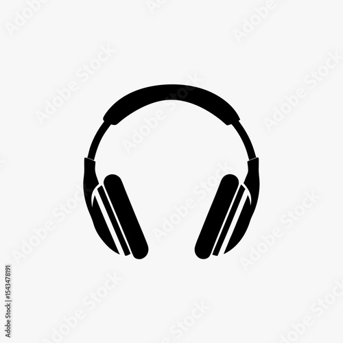 Black Headphone Icon Isolated on White Background – Minimalist Audio Symbol for Music, Sound, Podcast, and Listening Concept
