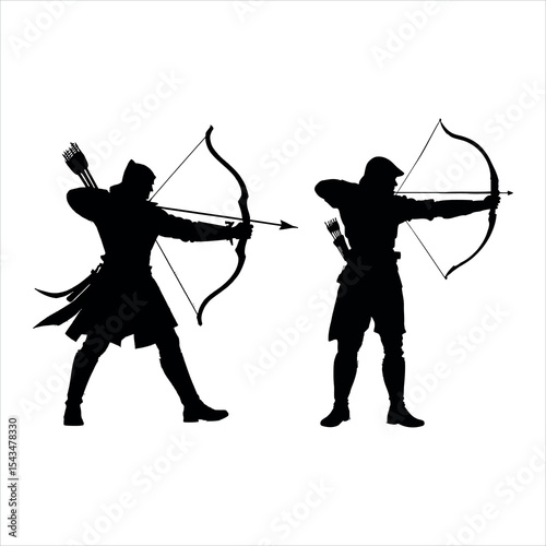 Two Silhouetted Archers Ready to Shoot Arrows