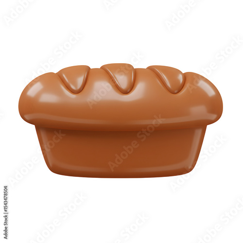 Glossy Brown Loaf: A 3D Rendered Bread with Smooth Surface and Soft Shadows