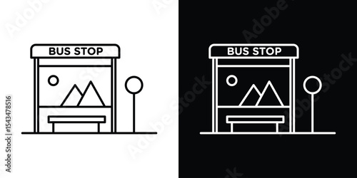 Bus stop shelter ad icon filled flat sign concept for web design.