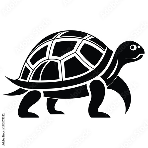 Black and White Stylized Tortoise Illustration Shell Reptile Animal Design Graphic