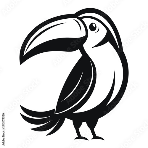 Black and White Toucan Bird Illustration Stylized Monochrome Avian Design Graphic