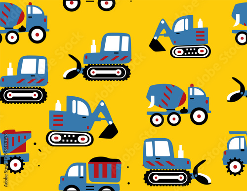 vector cute car and vehicles pattern for kids, funny transport seamless wallpaper 