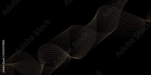 Abstract black background with golden line. Modern template abstract design flowing particles digital frequency track equalizer. abstract wave line for banner, wallpaper background with wave design