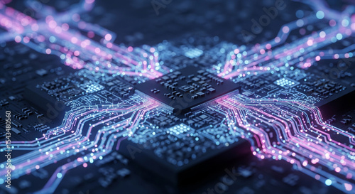 Futuristic Circuit Board with Neon Lights