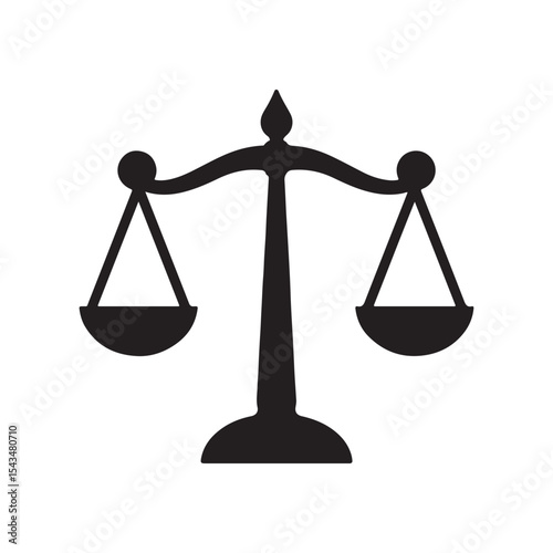 Scales of justice law icon silhouette vector symbol for legal, balance, court. 