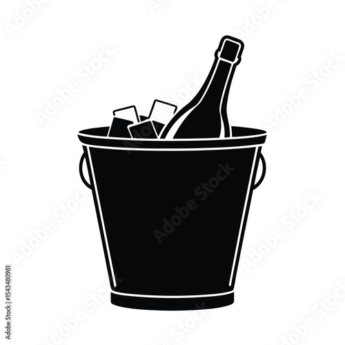 Champagne bottle in ice bucket silhouette vector illustration
