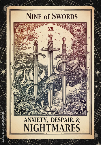 Nine of Swords Tarot Card Illustration