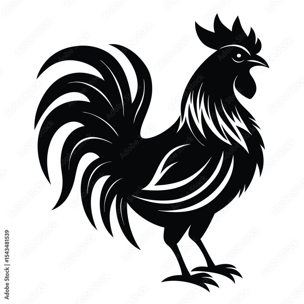 Black Rooster Silhouette Stylized Bird Farm Animal Graphic Design Monochrome Cock Feather Tail Crest Black Rooster Silhouette Stylized Bird Farm Animal Graphic Design Monochrome Cock Feather Tail Crest