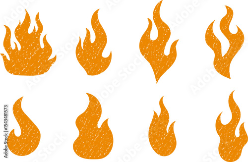 Flat vector fire icons with crayon chalk texture