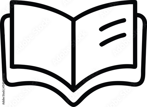 Open Book Icon: Simple Black Line Drawing on White Background, Education, Reading, and Knowledge Symbol, Minimalist Vector Illustration               