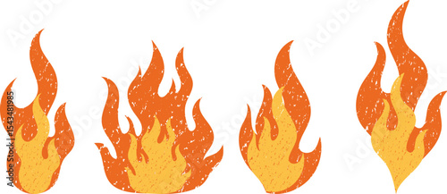 Colorful fire flames vector with chalk crayon texture