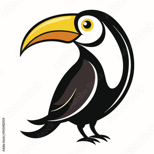 Colorful Toucan Bird Illustration Yellow Orange Black Bird Cartoon Animal Graphic Design